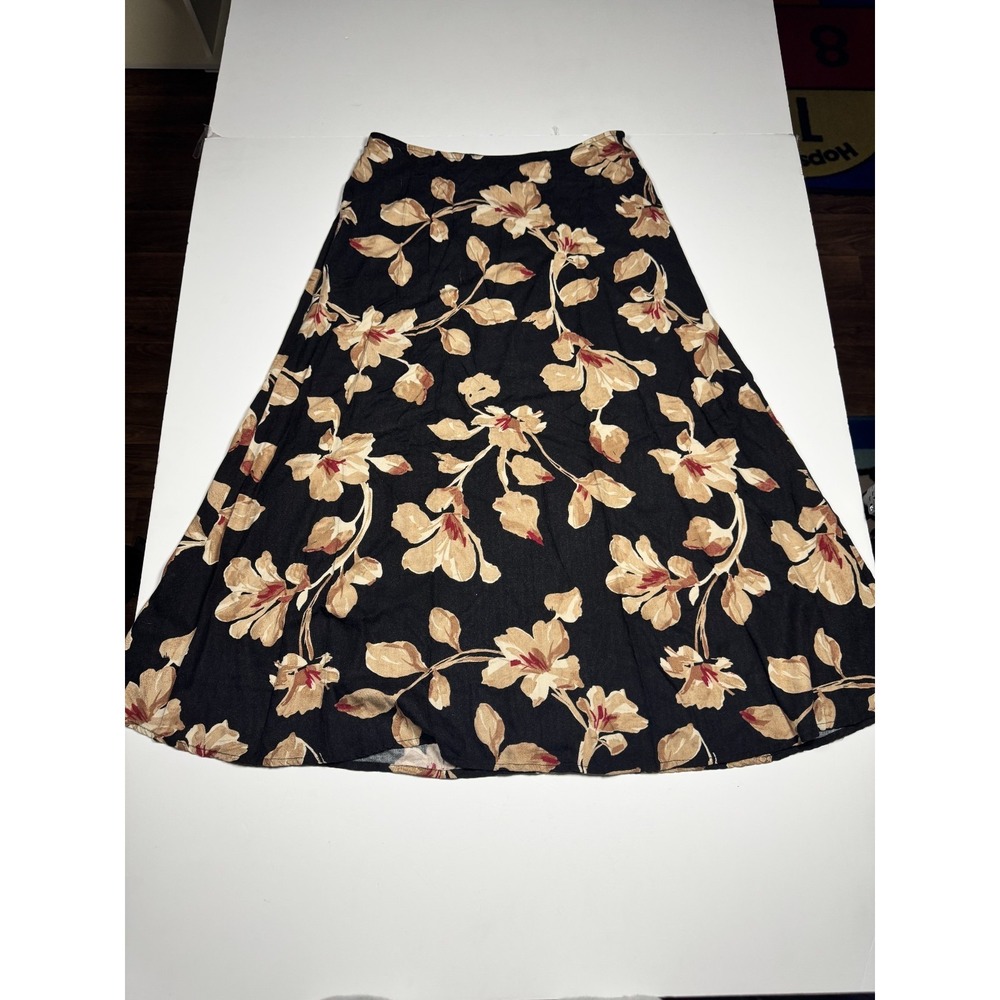 Croft & Barrow‎ A-Line Skirt Womens 8 Black Floral Rayon Boho Hippie Core Summer